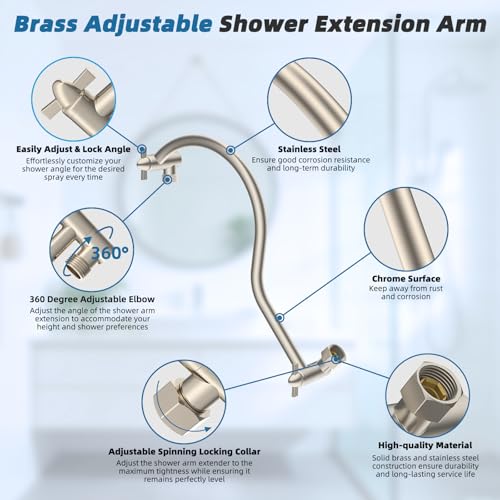 Hibbent 13'' Rain Shower Head with 12'' Extension Arm, Brushed Nickel | High Pressure 5 Modes Rainfall Shower Head with Solid Brass Adjustable Shower Arm Extender, Waterfall fixed Square Showerhead - color: Brushed Nickel