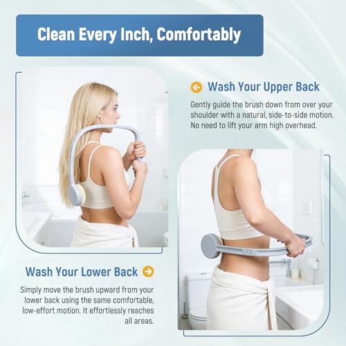 31" Back Bath Brush for Shower with U-Shaped Long Handle, Curved Handled Back Sponge Washer, Back Scrubber for Shower for Men, Women, Elderly, Frozen Shoulder, Adaptive Equipment for Shower - size: soft brush *2