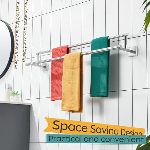 KOKOSIRI Bath Towel Holders Brushed Nickel Bathroom Rack 32-Inch Double Towel Bars Overlength Kitchen Rails Stainless Steel B5009BR-L32 - color: Brushed Nickel, size: 32-Inch