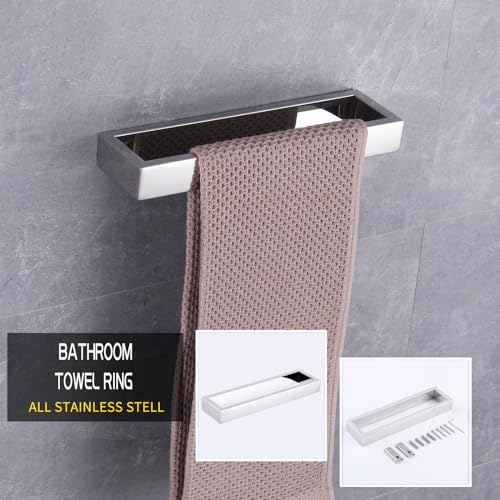 GERZWY 3-Piece Bathroom Accessory Set SUS 304 Stainless Steel Toilet Paper Holder Towel Ring Towel Hooks Wall Mount, Polished Finish HG1708-3JG - color: Polished