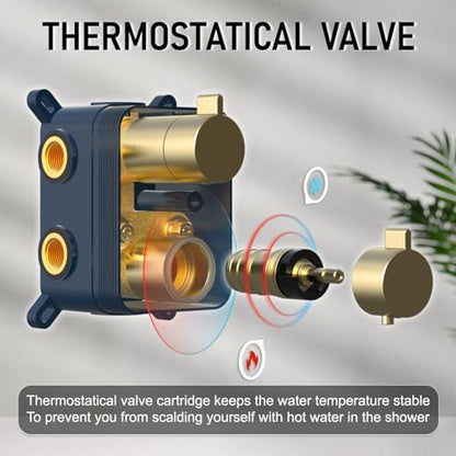 Iriber Thermostatic Shower System Wall Mount with 10 Inch Roud Rainfall Shower Head and Handheld,Shower Faucet Mixer Trim Kit (Valve Included),Brushed Gold - color: Brushed Gold 03