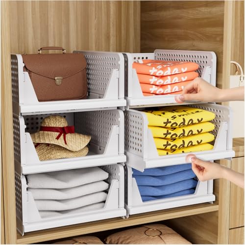 CTSNSLH 5 Pack Closet Organizers Stackable Storage Box | White Stackable Plastic Drawer Bins for Closets, Wardrobes, Kitchens, Bathrooms, Offices - size: 5 PACK-L