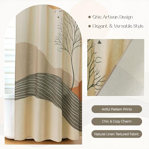 Orange Sun and Green Branch Linen Shower Curtain Set with Liner | Double Layer Shower Curtain Waterproof Fabric with Zippered Removable PEVA Liner,Boho Shower Curtain for Bathroom,Free Hooks - color: Landscape