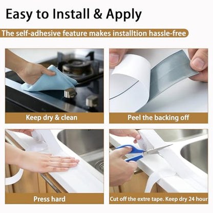 Caulk Tape, 10.5FT Peel and Stick Waterproof Seal Tape - No Tools No Mess Self-Adhesive Waterproof Tape for Toilet Bathtub Sink Tub Kitchen Countertop, Flexible PVC Strip Filler Caulking Tape - color: 1 Roll-Black