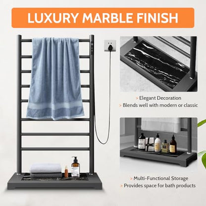 Heated Towel Racks for Bathroom,Smart 8-Bar Towel Warmer with Digital Touchscreen-Marble Base,Adjustable 115-155°F & 1-8H Timer,Freestanding Bathroom Heater for Spa Luxury,Grey