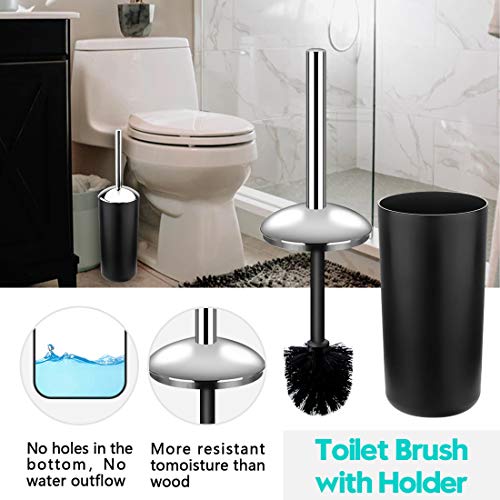 Compact 6-Piece Black Plastic Bathroom Accessories Set with Small Trash Can, Soap Dispenser, Toothbrush Holder, Cup, Soap Dish, Toilet Brush for Guest Bathroom Dorm Apartment - color: Black