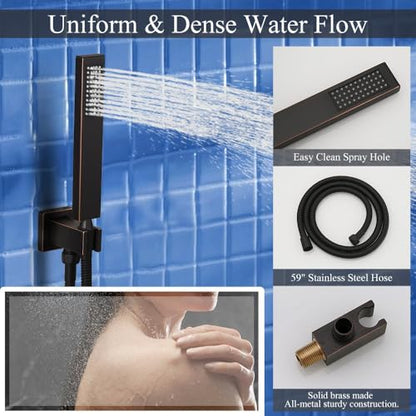 12 Inch Oil Rubbed Bronze Ceiling Mount Shower System Bathroom Luxury Rain Mixer Shower Combo Set Ceiling Rainfall Shower Head System Faucet Contain Rough-in Valve and Trim Included - color: Oil Rubbed Bronze, size: 12 Inch