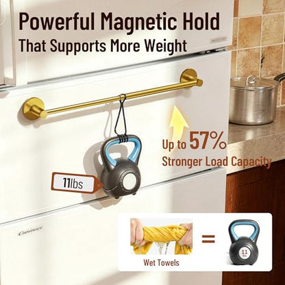 Magnetic Towel Bar, Adjustable Towel Rod, Brushed Gold, 1 Pack | Larger Magnetic Base, Non-Slip, Hidden Magnet, 304 Stainless Steel Magnetic Towel Holder for Refrigerator, Dishwasher, Oven - color: Magnetic–gold
