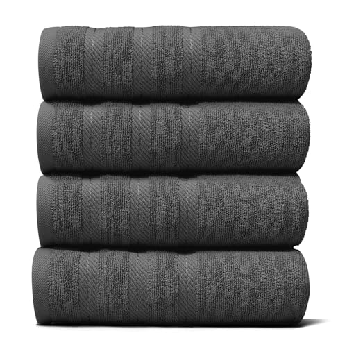 Hearth & Harbor Luxury Hand Towels - 100% Ring Spun Cotton Hand Towels for Bathroom, Shower, Spa, Soft & Absorbent Towels, 4 Piece Set, Gray - color: Gray, size: 4 Hand Towels