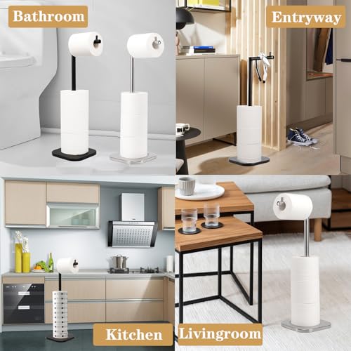 Toilet Paper Holder Stand, Free Standing Tissue Paper Storage for Bathroom, Stainless Steel Toilet Paper Stand with Reserve for 5Roll Weighted Base Bathroom Toilet Roll Holder(Brushed Nickel) - color: Brushed Nickel