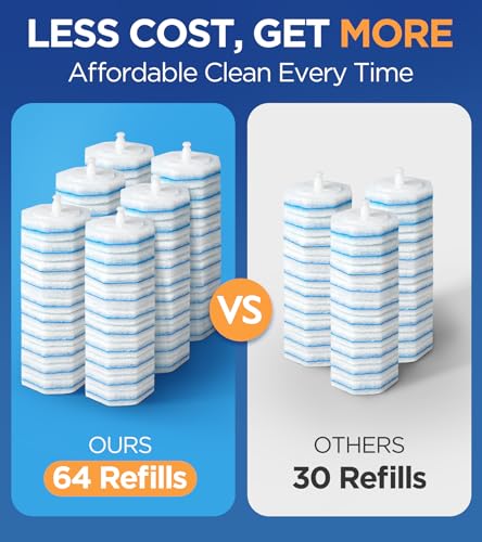 64 Count Refills for Clorox Toilet Wand, 5X Cleaning Power Toilet Bowl Cleaners with Exclusive Formula, High-Density Disposable Toilet Brush Scrubber - No Falling Apart, Fresh Fragrance