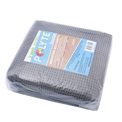 POLYTE 430 GSM Poly Blend Microfiber Waffle Bath Sheet XL Set, 35x70 in | 2 Pack, Oversize, Lint Free, Quick Dry - color: Gray, size: X Large