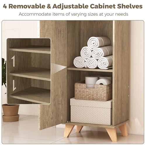 Quikraen Tall Bathroom Storage Cabinet with Rattan, Adjustable Shelves Bathroom Cabinet Storage Narrow Toilet Paper Storage Cabinet for Small Spaces,Living Room Dining Room Laundry,67.4in