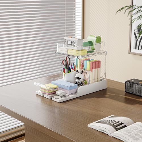 Attelite Makeup Organizer 2-Tier Rotating Design Cosmetics Storage with 180 Rotation Sturdy Durable Versatile Perfume Vanity Organizer for Countertops, Bathrooms, Office Supplies 2 Pack White - size: 2 pack