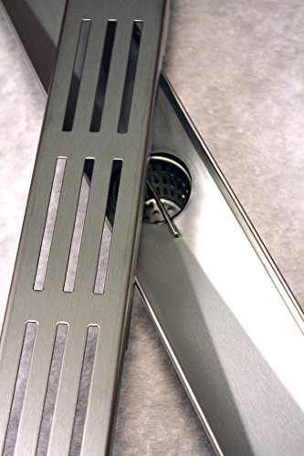 ZA Linear Shower Drain (32 Inch TRI-LINE Pattern) Sleek and Modern Brushed Stainless Steel, with Hair Strainer, Leveling Feet and Threaded Adapter - size: 32