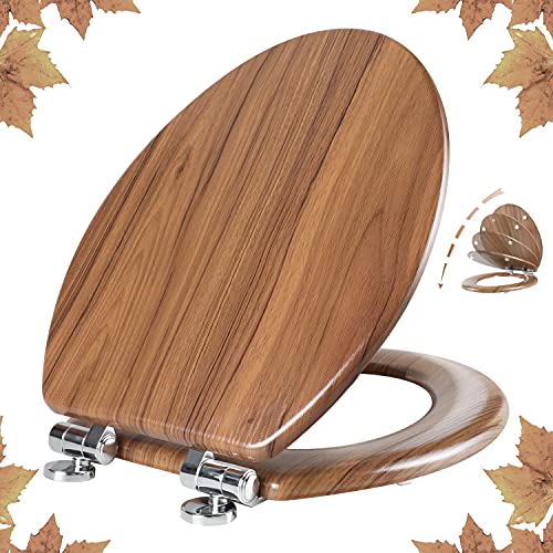 Elongated Toilet Seat Molded Wood Toilet Seat with Quietly Close and Quick Release Hinges, Easy to Install also Easy to Clean by Angol Shiold (Elongated, Natural) - color: Natural, size: Soft Close Hinge