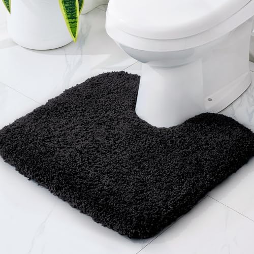 Disolla Toilet Mat 22x24 Black - Non Slip Fluffy U-Shaped Contour Rug, Ultra-Soft Plush Toilet Floor Mat, Absorbent & Machine Washable - color: Black, size: 1'10" x 2' (22''x24'' Toilet Rug)