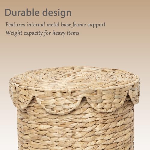 Small Round Water hyacinth Wicker Laundry hamper basket with lid | Eco-friendly,Handwoven,Natural Storage for Toys,Blankets,Dirty Clothes - Bedroom & Bathroom - size: Small