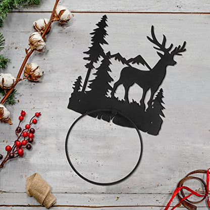 Funrous Deer Towel Holder for Bathroom Matte Black Metal Hand Towel Holder | Rustic Forest Elk Cub Decorative Bath, Toilet Wall Mounted Ring, Hanging Hand Cloth, Round Washcloth Rack Home Kitchen - style: Elk
