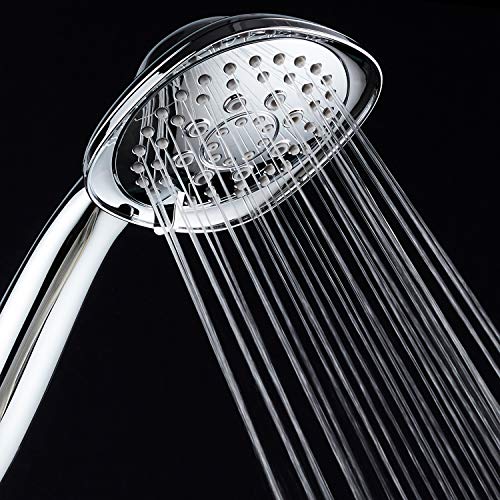 Luxury Square 6-setting High-Pressure Hand Shower. Extra-Long 72" Stainless Steel Hose, Bracket, Solid Brass Fittings, All-Chrome Finish. Premium Handheld Shower Head from Top American Manufacturer! - color: Chrome