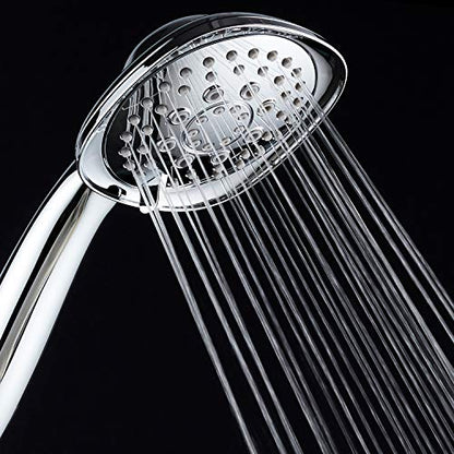 Luxury Square 6-setting High-Pressure Hand Shower. Extra-Long 72" Stainless Steel Hose, Bracket, Solid Brass Fittings, All-Chrome Finish. Premium Handheld Shower Head from Top American Manufacturer! - color: Chrome