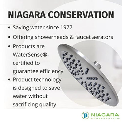 Niagara Conservation N9520BN Rainfall Spa 1-Spray with 2 GPM 8-in. Wall Mount Adjustable Fixed Shower Head in Brushed Nickel, 1-Pack | Bathroom Shower Head Sprayer with Pressure Compensation - color: Brushed Nickel, size: 2 GPM