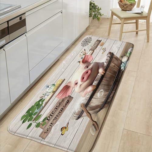 Funny Pig Bathroom Rugs Farmhouse Animal in Bathtub Farm Rustic Bathing Bubbles Cute Country Wooden Positive Word Bath Mat Bedroom Kitchen Toilet Floor Doormat 24x70 - size: 24x70