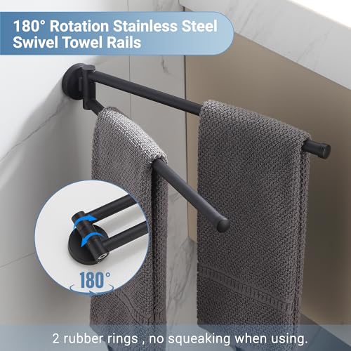 BGL Swivel Towel Bar for Bathroom Matte Black,Swing Out Double Towel Bar 2-Arm Kitchen Wall Mounted Towel Hanger Holder for Bathroom Organizer - color: Matte Black