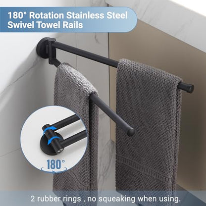 BGL Swivel Towel Bar for Bathroom Matte Black,Swing Out Double Towel Bar 2-Arm Kitchen Wall Mounted Towel Hanger Holder for Bathroom Organizer - color: Matte Black