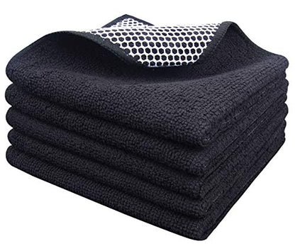 Dish Cloth for Washing Dishes Kitchen Washcloth Cleaning Cloth | 12x12inch 5pack Kitchen Towels Rags, Microfiber Cleaning Cloths, Wash Cloths with Poly Scour Side, Wholesale, Black - color: Black, size: 12inchx12inch 5pack