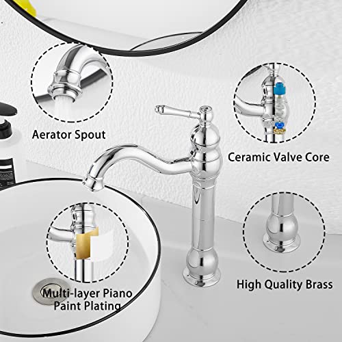 360° Swivel Chrome Single Handle One Hole Bathroom Sink Faucet Matching with Pop Up Drain - color: Chrome, size: Vessel