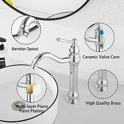 360° Swivel Chrome Single Handle One Hole Bathroom Sink Faucet Matching with Pop Up Drain - color: Chrome, size: Vessel
