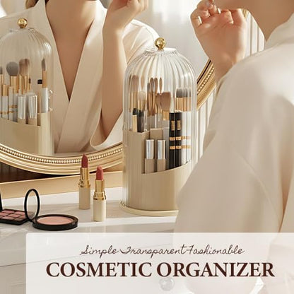 Concealed Toothbrush Holder, Makeup Brush Holder Organizer with Lid 360 Rotating Clear Dustproof for Dresser Tabletop Bathroom Countertop (Milky White) - color: Milky White