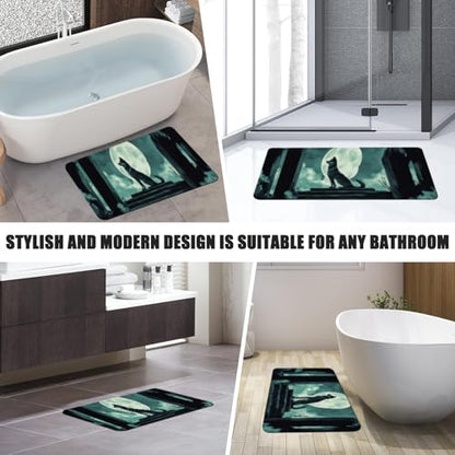 Bathroom Runner Mat Rugs Long,Dark Wolf Moon Illustration Diatomite Stone Bath Mat Large Absorbent Diatomaceous Earth Mat Non Slip Fast Dry Shower Mat Bathroom Rugs Floor Mat 16x42in - color: Design11