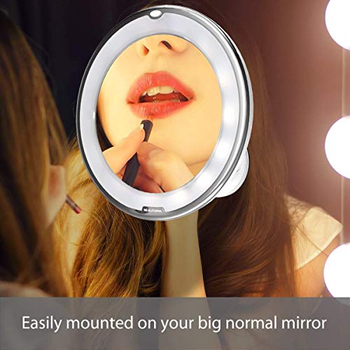 Updated 2022 Version 10X Magnifying Makeup Vanity Mirror with Lights, LED Lighted Portable Hand Cosmetic Magnification Light up Mirrors for Home Tabletop Bathroom Shower and Travel - size: 2.8"L x 0.4"W
