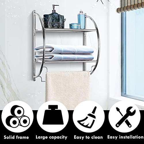 Tangkula Wall Mount 2 Tier Bathroom Shelf with Bars, 18" W X 10" D X 22" H, Home Toilet Double Layer Rustproof Chrome Shelf - color: Silver