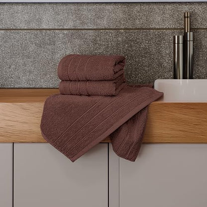 6 Piece Hand Towels Set 16 x 28 Inches, Brown | 100% Cotton, Lighter Weight, Quick to Dry, 16 x 28 Inches, Super Soft & Absorbent, Perfect for Bathroom & Kitchen - color: Brown