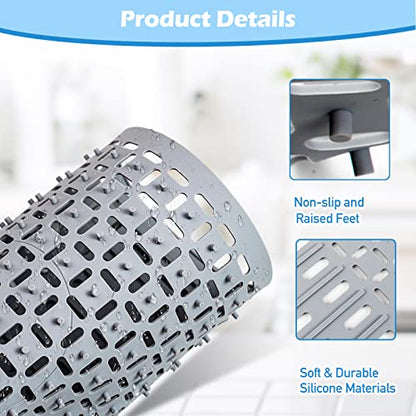 Silicone Sink Mat 26''x14'' Kitchen Sink Protector Mat With DIY Drain Hole, Grey Farmhouse Silicone Sink Mat Protector 1pcs Kitchen Sinks Accessories - style: 26"