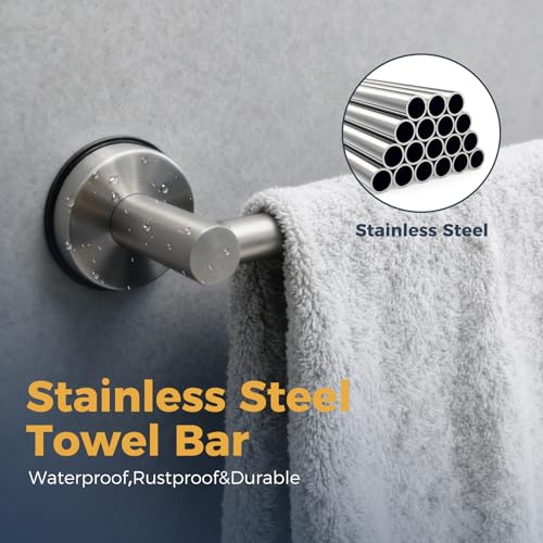 14.6inch~24inch Towel Racks for Bathroom,Adjustable Suction Cup Towel Bar for Bathroom Wall,Stainless Steel Bath Towel Holder for Shower(Brushed Silver) - color: Silver