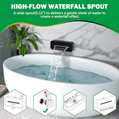 HOMEDEC 14x20inch and 6inch Shower Heads System with Bathtub Spout, 5 Way Diverter Valve, Handheld and 6 Body Jets Luxury Shower Set, Black - color: Black, style: 5-Way + 1x 6" Top + Spout