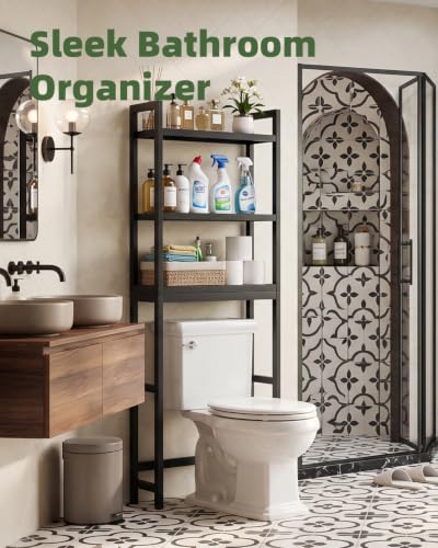 SMIBUY Bathroom Storage Shelf, Bamboo Over-The-Toilet Organizer Rack, Freestanding Toilet Space Saver with 3-Tier Adjustable Shelves (Black) - color: Black