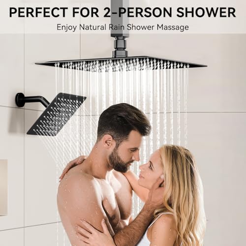 Rainfall Shower System, STARBATH 10" Ceiling Mount Rain Showerhead and 6" Wall Mounted Rainfall Shower for Couples, On Off Button Valve Dual Head Shower Systems Complete, Matte Black - color: Matte Black, size: 10+6 inch-14