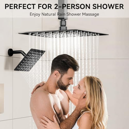 Rainfall Shower System, STARBATH 10" Ceiling Mount Rain Showerhead and 6" Wall Mounted Rainfall Shower for Couples, On Off Button Valve Dual Head Shower Systems Complete, Matte Black - color: Matte Black, size: 10+6 inch-14