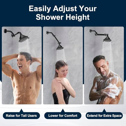 BRIGHT SHOWERS Shower Head Extension Arm with Locking Nut,Solid Brass 5 Inch Universal Shower Arm Extender for Rain and Handheld Showerhead, Height & Angle Adjustable, Matte Black - color: Matte Black, style: 5 Inch