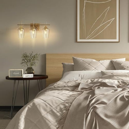 VONLUCE 3 Light Bathroom Vanity Light Fixture,Brushed Gold | Wine Glass Shades, E26 Sockets, Easy to install, Vanity Lights for Bathroom Bedroom Hallway Living Room - color: Gold, size: 3-Light