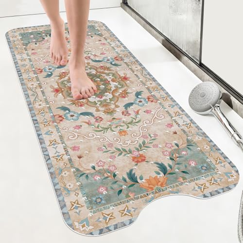 SHUCHING Brown Bath Mat for Tub Non Slip-40x16 Inch | Bathtub Mat for Women & Elderly Mold Free, Long Shower Mat for Inside Shower with Suction Cup, Machine Washable - color: Brown