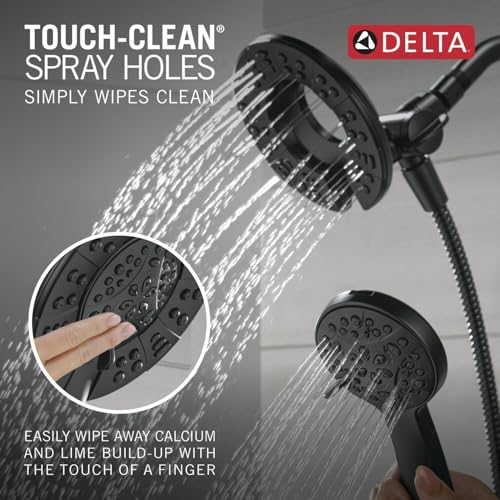 Delta Albion 14 Series Matte Black Shower Faucet Set with In2ition 2-in-1 Dual Shower Head with HandHeld Spray Combo, Valve Trim Kit, Matte Black T142855-BL-I (Valve Not Included) - color: Matte Black