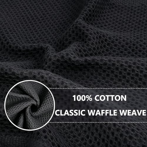 QUILTINA Kitchen Dish Cloths 6 Pack, 12 x 12 Inches, 100% Cotton Waffle Weave Dish Towels, Super Absorbent Quick Drying, Black - color: Black, size: 12 x 12 - 6 Pack