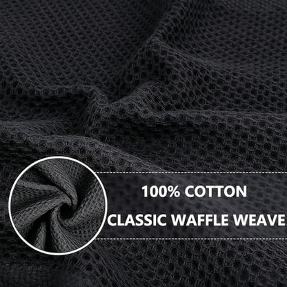 QUILTINA Kitchen Dish Cloths 6 Pack, 12 x 12 Inches, 100% Cotton Waffle Weave Dish Towels, Super Absorbent Quick Drying, Black - color: Black, size: 12 x 12 - 6 Pack