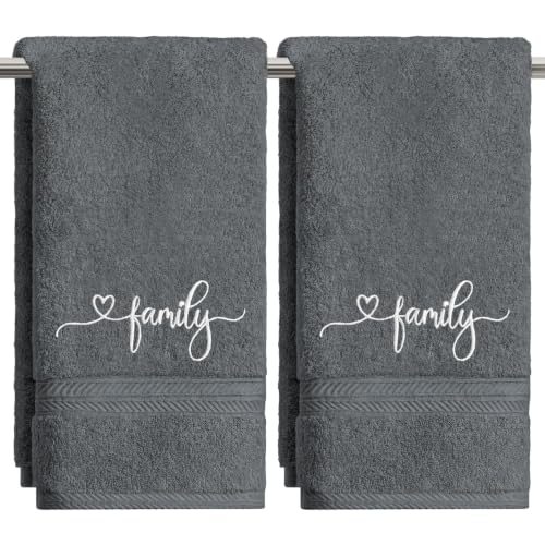 Artoid Mode 2 Pcs Grey Family Embroidered Hand Towels for Bathroom, 100% Cotton Soft Absorbent Farmhouse Decor Towels, 13.7 x 29.5 Inch - color: Grey, size: 13.7" x 29.5", 2PCS